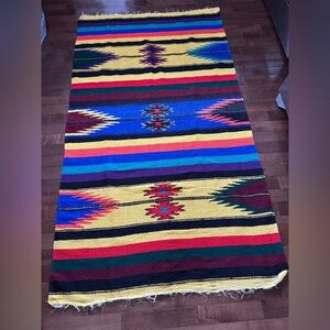 Colorful Southwestern Blanket Rug Aztec 45.5”x 80”